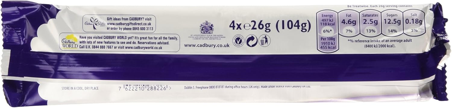 Cadbury Curly Wurly Chocolate Bar 104 g (Single Pack of 4)